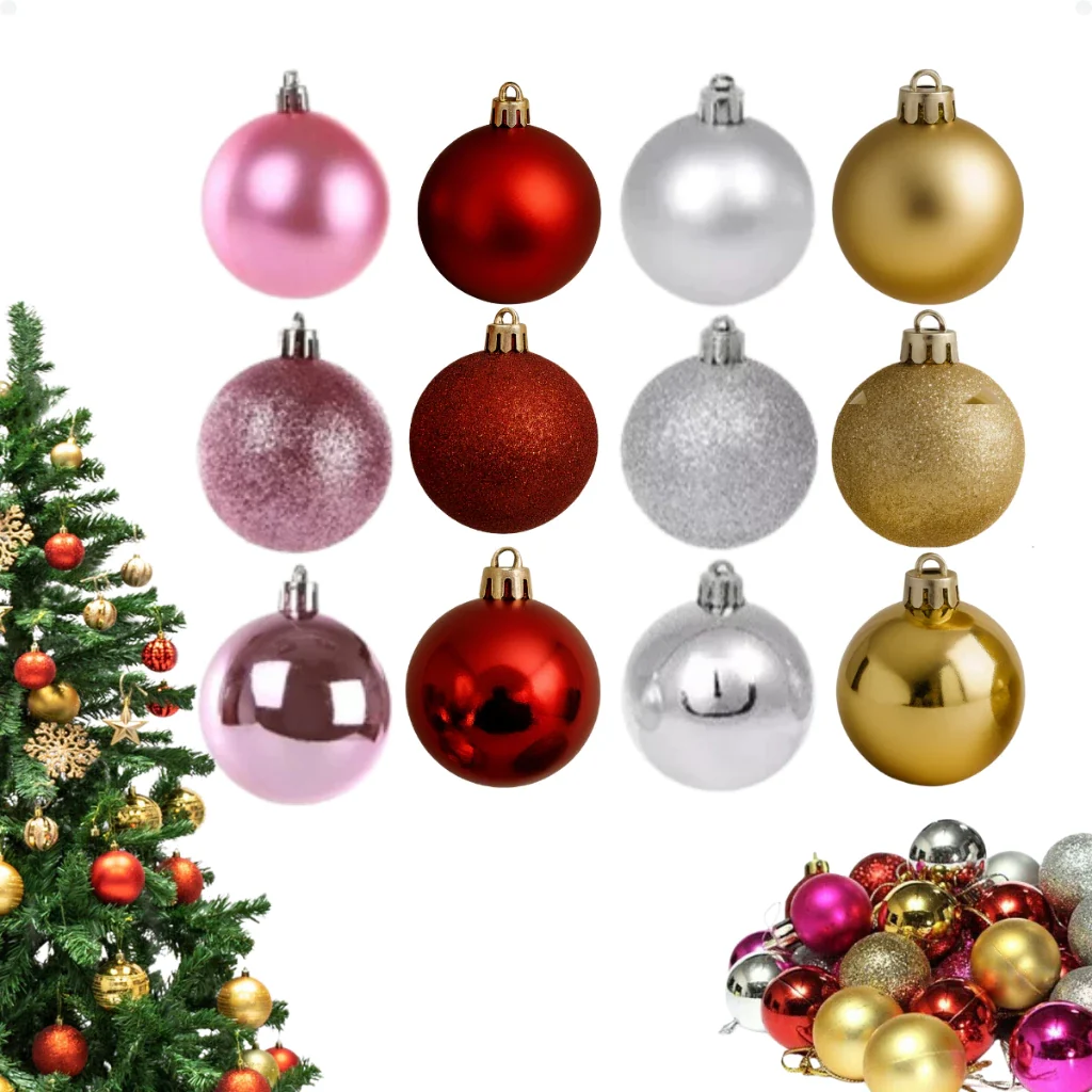 Kit 12 Bolinhas de Natal - 4 Cores, 3cm a 8cm